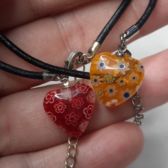 Floral Heart Charm Bracelets On Black Cord Set of Two - Picture 2 of 3